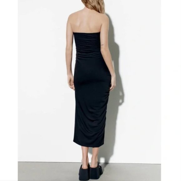 NWT Zara draped midi dress black - Picture 7 of 7